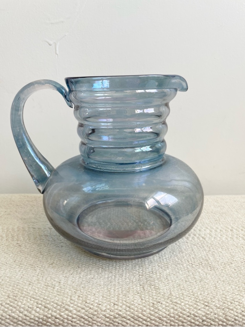 Dunbar Flint Glass, Ringed Glass Pitcher  Vintage ‘30s’ Art Deco MCM Made in USA
